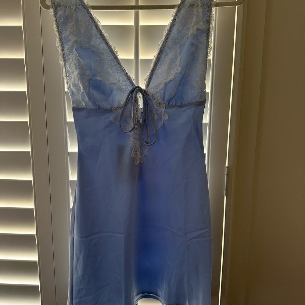 Princess Polly Light Blue Lace-Trim Slip Chemise